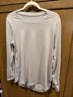 Athleta Light Gray Long-Sleeve Crewneck Top